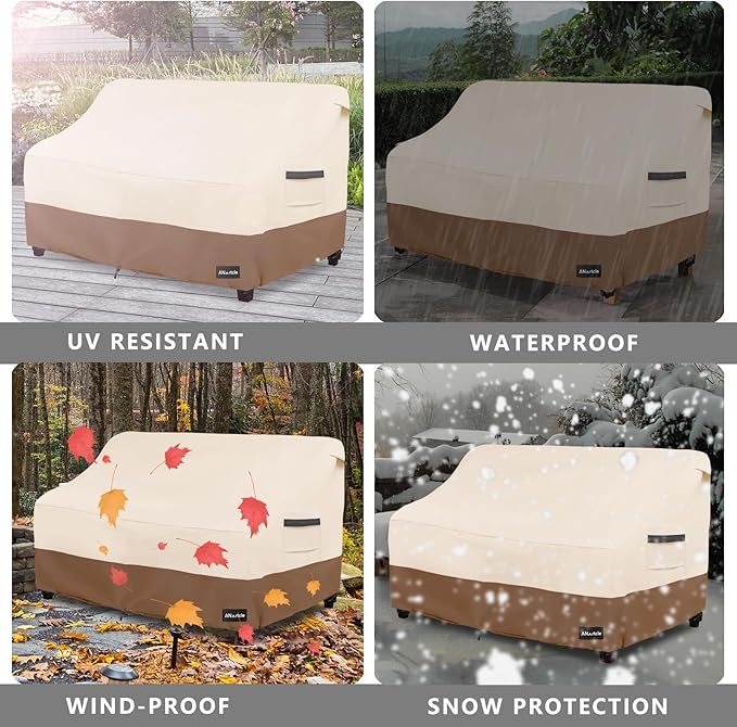 3-Seater Patio Sofa Cover,85W x 37D x 35H Inches Outdoor Couch Cover,100% Waterproof Heavy Duty Patio Sofa Covers,Patio Furniture Covers,Beige&Brown