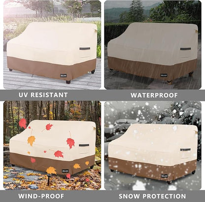 3-Seater Patio Sofa Cover,85W x 37D x 35H Inches Outdoor Couch Cover,100% Waterproof Heavy Duty Patio Sofa Covers,Patio Furniture Covers,Beige&Brown