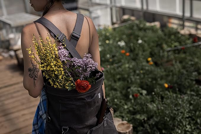 Barebones Harvesting and Gathering Bag - Foraging, Harvest and Fruit Picking Bag with Convertible Straps - Water-Resistant Waxed Canvas Gardening Tool(Slate Gray)
