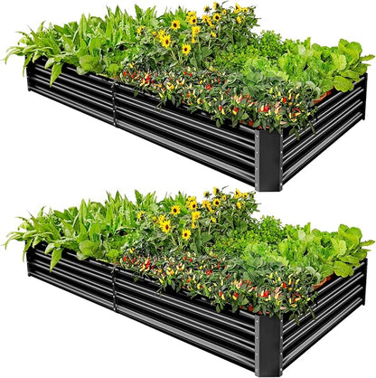 Land Guard 2 Pack 6×3×1ft Galvanized Metal Raised Garden Bed, Metal Planter Kit Box Outdoor for Deep-Rooted Vegetables, Flowers, Green and Herbs (Gray)