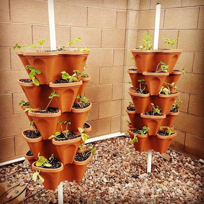 Vertical Gardening Planters - Use Mr Stacky Pots With ANY Grow Medium (Soil, Hydroton, Vermiculte, Perlite, Coco Fiber) - Great for Hydroponics and Aquaponics Too - Build Your Own Stacking Container Garden System - For Growing Strawberries, Vegetables,...