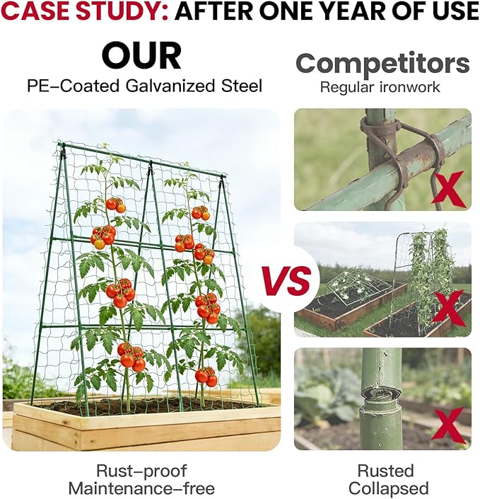 Compact A-Frame Plant Trellis for Peas, Beans & Small Climbing Plants - 47'' H x 31.5'' W PE-Coated Galvanized Steel Garden Support with Netting, Ideal for Raised Beds & Container Gardens