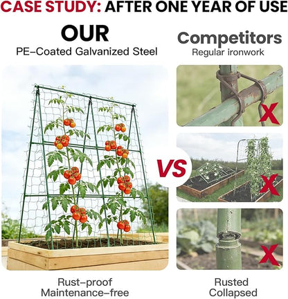 Compact A-Frame Plant Trellis for Peas, Beans & Small Climbing Plants - 47'' H x 31.5'' W PE-Coated Galvanized Steel Garden Support with Netting, Ideal for Raised Beds & Container Gardens