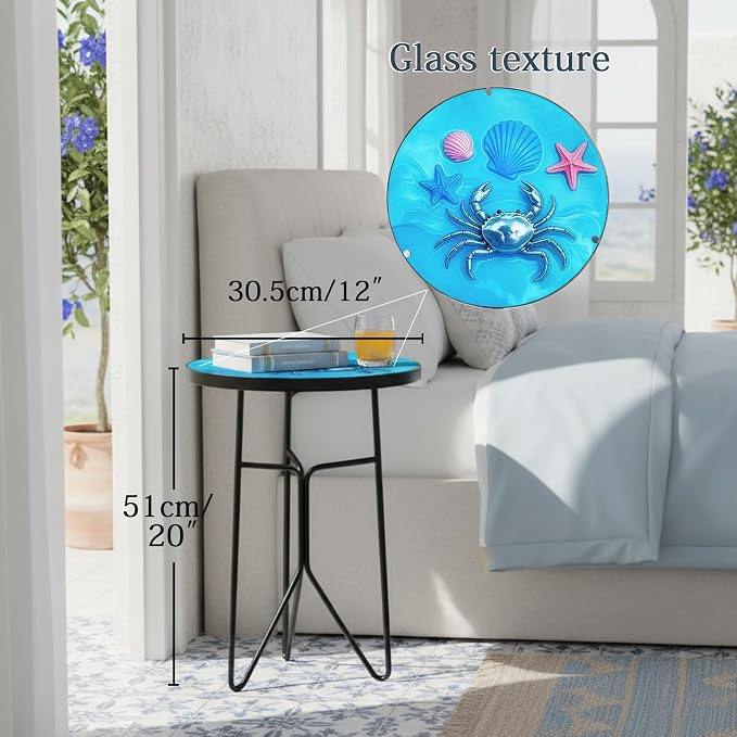 12 Inch Folding Outdoor Side Tea Table,Crabs and Shells Coffee Tables, Plant Tables Indoor,Garden or Living Room Decor Afternoon Tea Dinner Table, Simple Assembly Cast Iron Plant Stand