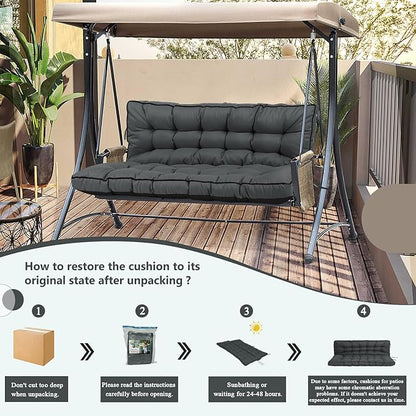 2/3 Seater Swing Replacement Cushion, Waterproof Porch Swing Cushions with Backrest, Thickened Bench Cushions for Outdoor Furniture, for Outdoor Patio Swing (Dark Grey, 70.8 * 40in)