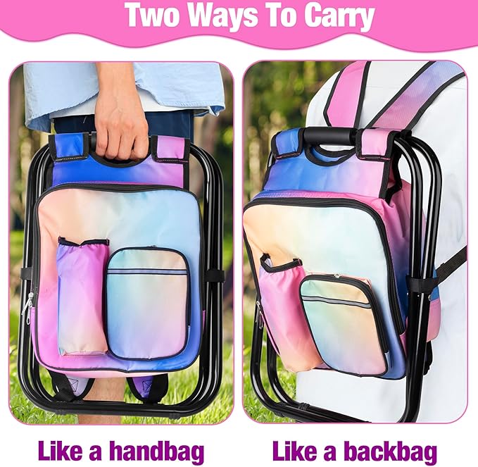 Kikerike Backpack Stool Cooler Chair Heavy Duty 300 LBS Max Load Portable Lightweight Stool Backpack Folding Fishing Cooler Seat for Camping Hunting Fishing - Multicolor