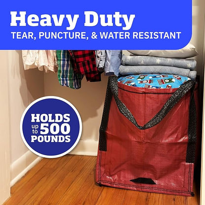 DURASACK Heavy Duty Storage Tote Bag 22-Gallon Rugged Woven Polypropylene Moving Bag, Reusable Self-Standing Design, Holds up to 500 Pounds, Single, Red