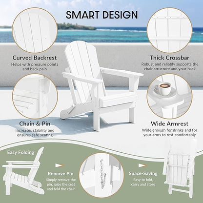WestinTrends Malibu HDPE Outdoor Patio Folding Poly Adirondack Chair, White