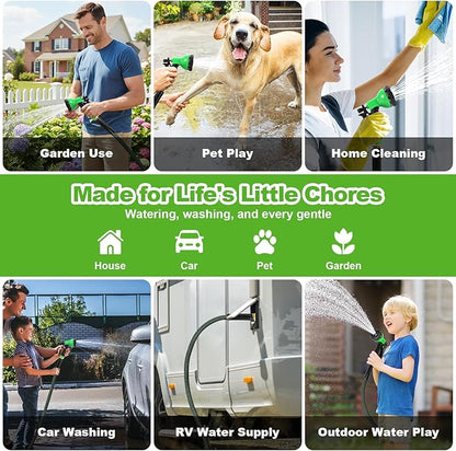 Garden Hose 100ft, Non-Expanding Flexible Hose, Lightweight, Kink Free, Sturdy, Leak-Proof, Portable, Water Hose with 10 Function Nozzle for Outdoor, Yard, Lawn, Car Wash and Camper Use