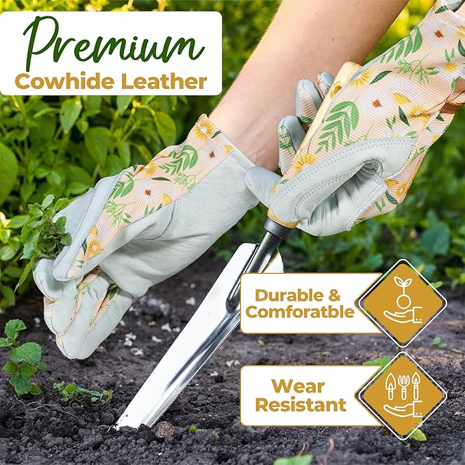 HANDLANDY Gardening Gloves for Women, Breathable Ladies Leather Garden Yard Gloves Best Gift for Gardeners