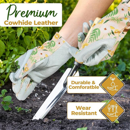 HANDLANDY Gardening Gloves for Women, Breathable Ladies Leather Garden Yard Gloves Best Gift for Gardeners