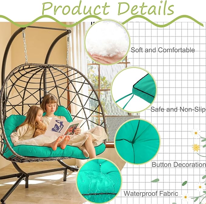 Swing Replacement Cushions with Backrest, 2 or 3 Seater Waterproof Non-Slip Overstuffed Swing Pad, Indoor/Outdoor Bench Cushion for Porch Chair Swing Garden Furniture (Lake Blue, 40 * 70.8in)