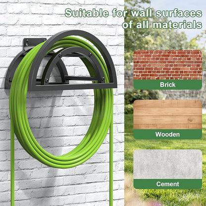 OLV Hose Holder Wall Mount, Outdoor Water Hose Holder Holds 125-ft Hose, Heavy Duty Metal Detachable Hose Hanger Reel Storage Organizer, Hose Rack for Outside Garden Lawn Yard Farm, Black