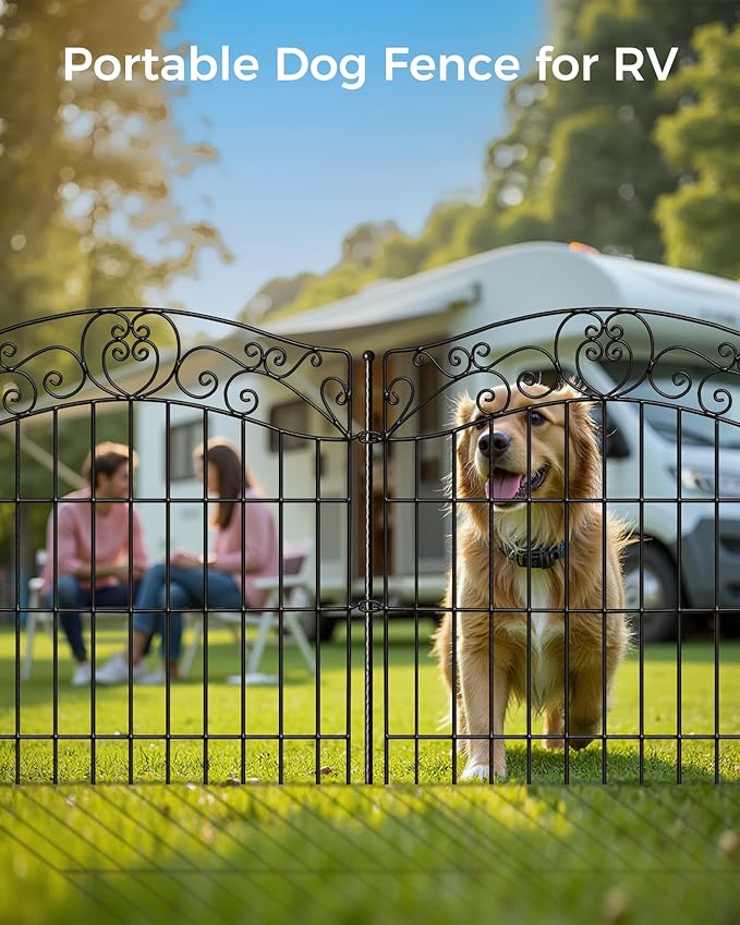10 Panels No Dig Decorative Outdoor Garden Fence with Gate, 40 in(H) X 23.6 ft(L) Animal Barrier Fencing, Rustproof Portable Fence, Temporary Dog Fence Outdoor for Yard, Outside, Backyard