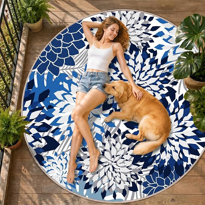 ZonLi Colorful Outdoor Rug 6x6Ft Waterproof Multicolored Indoor Area Rug Washable Outdoor Patio Rugs Tropical Floral Non Slip Outdoor Carpet for Living Room, Pool,Backyard,Deck,Camping