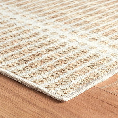 Dash & Albert Arbor Natural Machine Washable Rug, 7.5 X 9.5 Feet, Tan Stripe Pattern