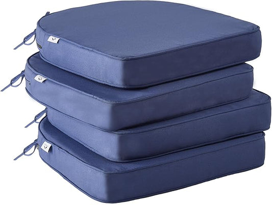 Outdoor Chair Cushions Set of 4 -Waterproof Outdoor Seat Cushions for Patio Furniture, Patio Chair Cushion with Handle and Ties, Round Out Door Chair Pads,17" x 16" x 2", Navy Blue