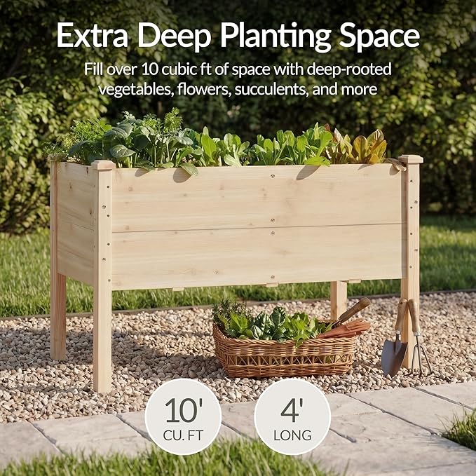 Best Choice Products 48" x 24" x 30" Raised Garden Bed with Extra Deep 16" Depth, Elevated Wood Planter Box Stand for Backyard, Patio, Balcony, Natural Fir Wood - Natural