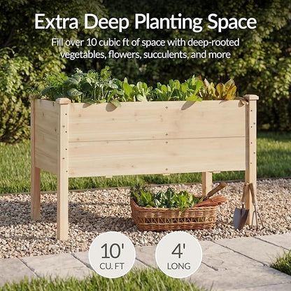 Best Choice Products 48" x 24" x 30" Raised Garden Bed with Extra Deep 16" Depth, Elevated Wood Planter Box Stand for Backyard, Patio, Balcony, Natural Fir Wood - Natural