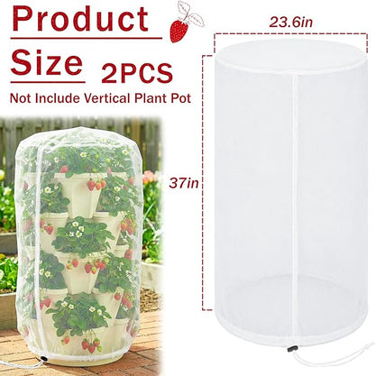 2 Pcs Vertical Plant Pot Insect Netting，5-Tier Stackable Planter Garden Net Cover for Strawberry, Planter Pot Protection Mesh with Drawstring for Strawberry Herb Vegetable Flower Fruit