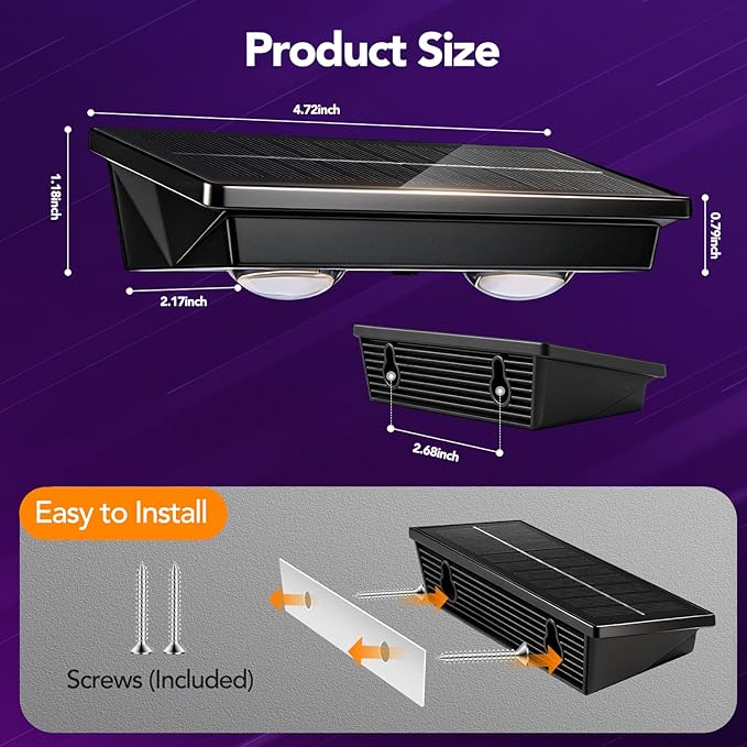 Solar Fence Lights Outdoor 2Pack, Warm White & RGB 6 Color and Glass Panel, Waterproof High Brightness Solar LED Spot Lens Deck Lights for Outside Stairs, Porch Step, Railing, Backyard, Patio