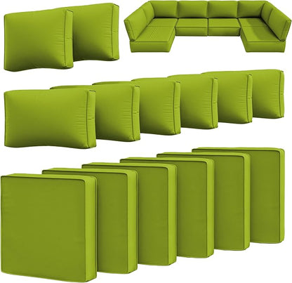 14 Pcs Outdoor Cushion Slipcovers Outdoor Patio Cushion Covers Replacement Waterproof with Zipper for Outdoor Furniture, Patio Sofa Couch 3 Sizes, Covers Only