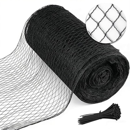 Bird Netting for Garden 25 x 50 FT Heavy Duty Black Garden Netting for Fruit Trees, Chicken Coop, Pond, Blueberry Bushes, Poultry & Deer Netting, HDPE Plant Protection Net Fence with Ties