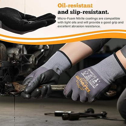 TitanFlex Work Gloves Microfoam Nitrile Coated Men Women-6 Pairs, Safety Warehouse Gloves Mens Working Glove with Grip Heavy Duty, Touchscreen, Seamless Knit Nylon for Automotive, Garden (XX-Large)