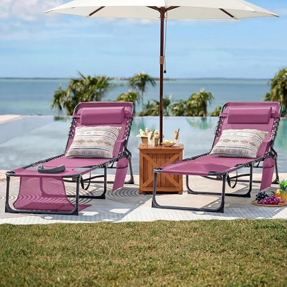 Flamaker Oversize Face Down Chaise Lounge Chair, 27 Inch Wide Foldable Outdoor Patio Chair, 5-Position Adjustable Tanning Chair with Face& Arm Holes for Sunbathing, Pool, Beach, Lawn (Beige, 1 Pcs)