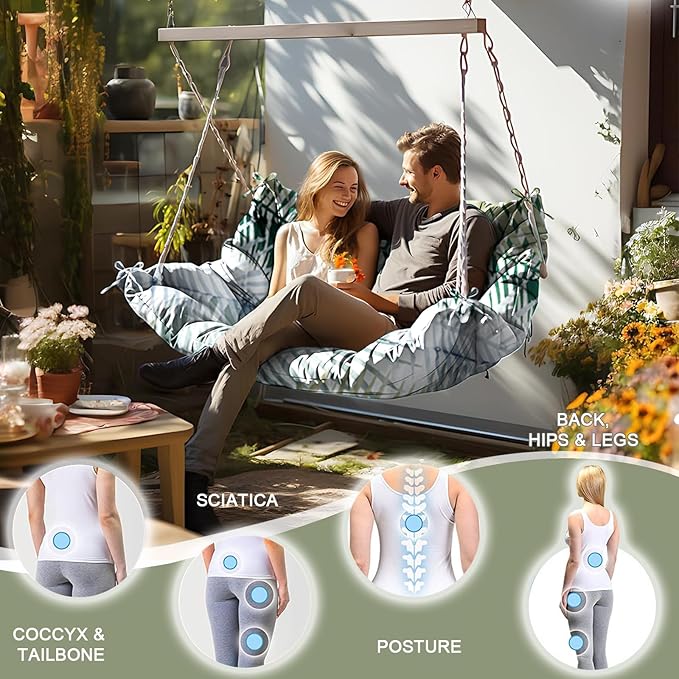 Outdoor Swing Cushions 3 Seater Waterproof, Replacement Bench Cushions for Outdoor Patio Furniture with Backrest, Porch Swing Cushion with Ties for Lawn and Garden (Bamboo Leaves, 40x40in)