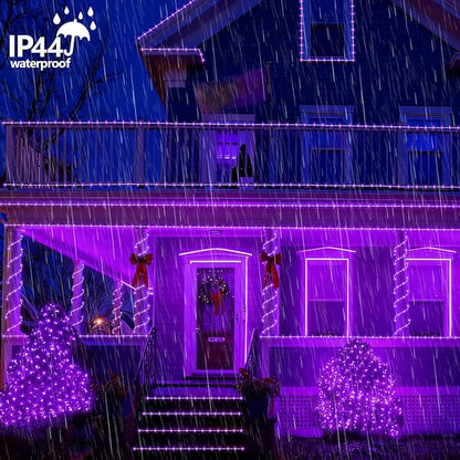 YEGUO Solar Christmas Lights Outdoor Waterproof, 2 Packs Each 33ft 100 LED Rope Lights, 8 Modes Fairy String Lights in Clear Thin Tube for Camping Fence Patio Garden Trampoline Deck(Purple)