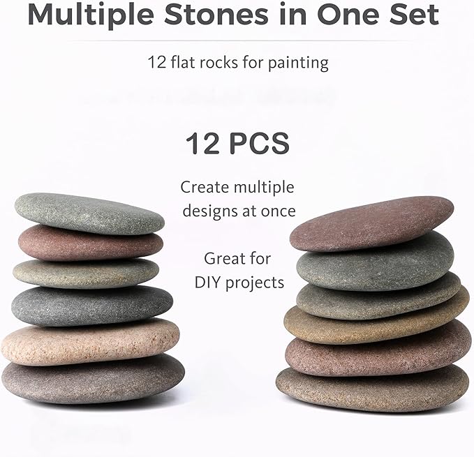 ROCART 24 PCS Extra Large 4.15-5.30" Smooth Natural River Rocks for Painting, Flat Painting Rocks & Craft Stones for Arts, DIY Projects & Creative Studios