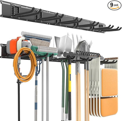 EVERHANGER Garage Tool Storage Organizer, Wall Mount Garden Tool Rack Organization, Heavy Duty Folding Chair Hangers with 6 Adjustable Hooks, Max Load 450lb, 48inch