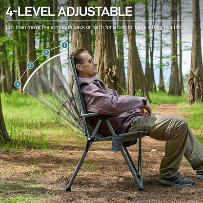 EVER ADVANCED Reclining Camping Chairs for Adult Lightweight, Portable Compact Folding Chair with High Back, 4-Level Recliner Chairs, Lawn Chair for Patio Balcony, Supports 350lbs, Stretch Mesh Grey