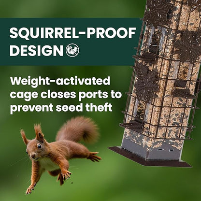 Perky-Pet 336-1SR Squirrel-Be-Gone Squirrel Proof Bird Feeder, 2LB, Outdoor Wild Bird Feeder with Weight-Activated Perches