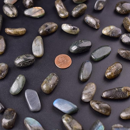 Polished Stone Set Labradorite Crystals, Handpicked Tumbled Gemstones Rocks, Pebbles for Reiki, Chakra, Healing, Home Decor 0.6" Inches 7 Ounces