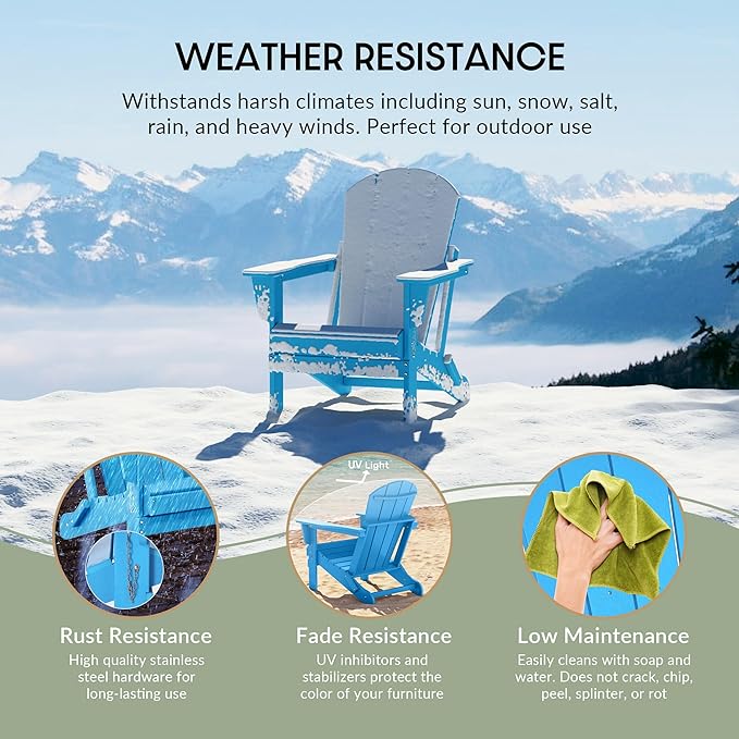 WestinTrends Malibu 4-Piece Set Outdoor Folding Poly Adirondack Chair, Pacific Blue