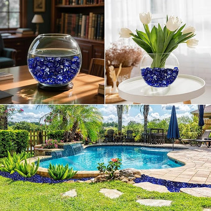 Skyflame 10-Pound Fire Glass Beads for Fire Pit Fireplace, 1/2-Inch Size Royal Cobalt Blue Luster Decorative Blended Fireglass Drops for Landscaping