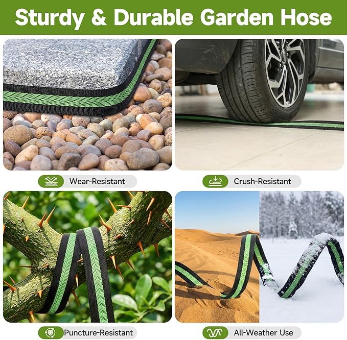 Garden Hose 75ft Flexible Non-Expandable Water Hose Kink-Free Lightweight Leak-Proof High Pressure Durable Outdoor Portable Fabric Hoses Pipe with 3/4” Sturdy Fittings for Yard Lawn Car Wash