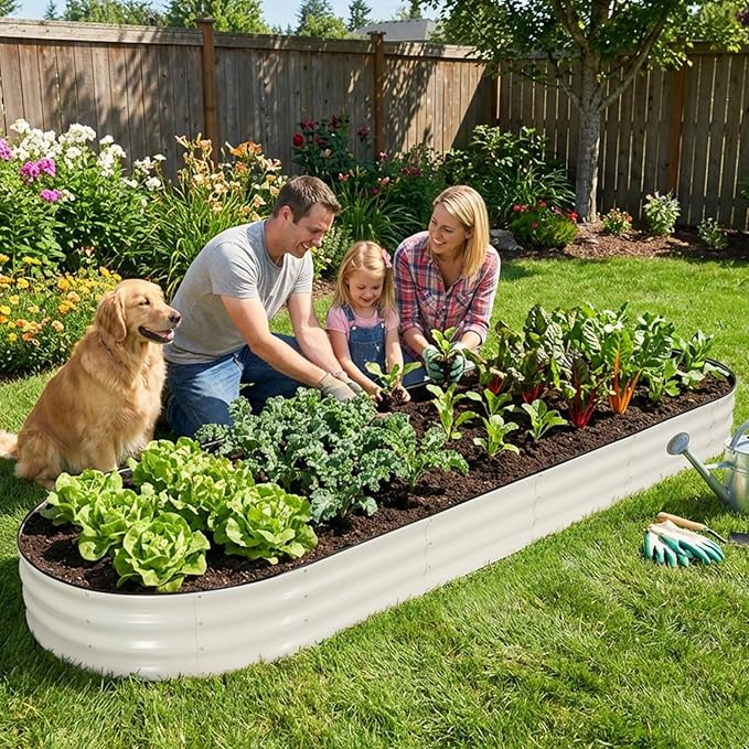 INNO STAGE Galvanized Raised Garden Bed, 12x4x1FT Oval Metal Raised Garden Beds for Vegetables, Rust-Resistant & Easy Assembly, Outdoor Planter Box for Gardening, Flowers, Herbs (White)