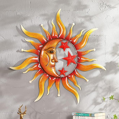 TICKCACY Metal Sun Wall Art Decor, 30.5” Large Sun And Moon Sculpture for Indoor Outdoor, Moon And Sun Wall Hanging Decor for Living Room Farmhouse Yard Garden Patio