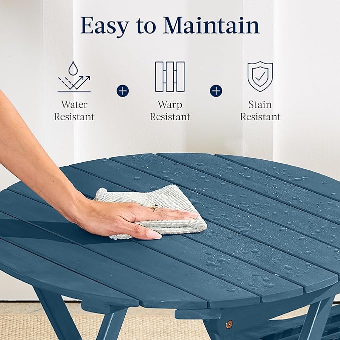 Best Choice Products 3-Piece Acacia Wood Bistro Set, Folding Patio Furniture for Backyard, Balcony, Deck w/ 2 Chairs, Round Coffee Table, Teak Finish - Slate Blue