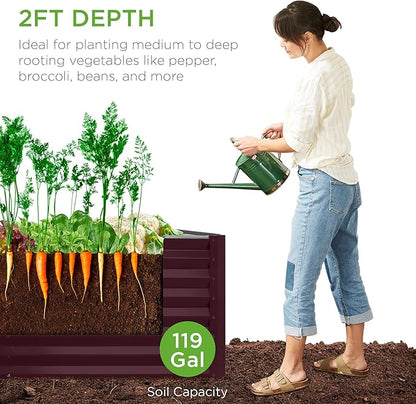 Best Choice Products 4x2x2ft Outdoor Metal Raised Garden Bed, Deep Root Planter Box for Vegetables, Flowers, Herbs w/ 119 Gallon Capacity - Burgundy