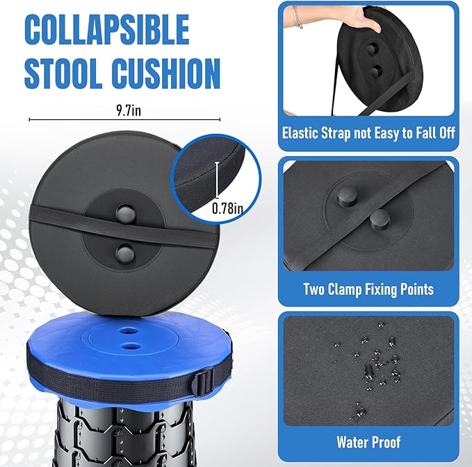 2026 Upgraded Collapsible Stool with Cushion, Portable Folding Stool for Adults Heavy Duty, Camping Stools for Outdoor Camping Travel Hiking Fishing, Adujstable Folding Chair Footrest，Blue