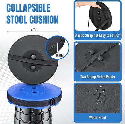 2026 Upgraded Collapsible Stool with Cushion, Portable Folding Stool for Adults Heavy Duty, Camping Stools for Outdoor Camping Travel Hiking Fishing, Adujstable Folding Chair Footrest，Blue