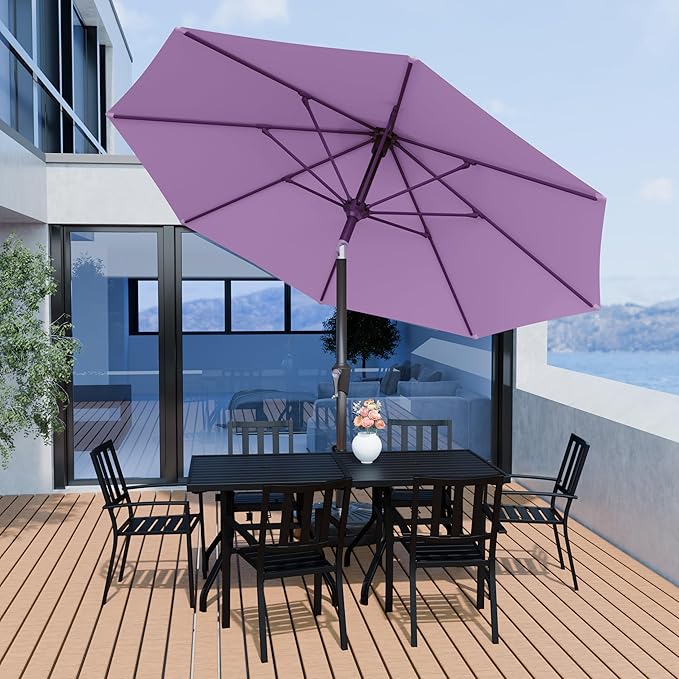 PatioKingdom 10FT Patio Umbrella with Push Button Tilt and Crank, Outdoor Market Umbrella with 8 Fiberglass Ribs, UV Protection Table Umbrella for Pool,Backyard,Garden,Deck(Taro Purple, 10FT)