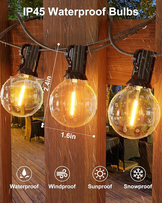 GLUROO 200FT(100FT*2PC) Outdoor String Lights, G40 LED Patio Lights with 100+4 Bulbs, Waterproof Shatterproof Dimmable Globe Hanging Outdoor Patio Lights Cafe, Bistro Outside Lights for Patio