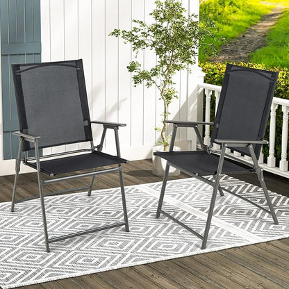 Giantex Patio Folding Chairs Set of 2, Outdoor Lawn Chairs with Rustproof Metal Frame, Portable Dining Chairs for Porch, Deck, Garden, Backyard, Camping