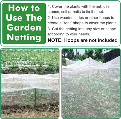 Unves 10x12ft Garden Netting, Bird Mesh Mosquito Netting, Row Covers Bird Net Barrier Screen Protect Fruits Crops, White Plant Cover Garden Mesh for Raised Beds Covers from Bugs Insect