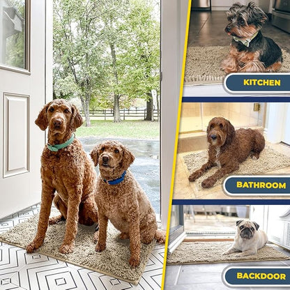Muddy Mat® | Super Water Absorbent Door Mat Indoor, Microfiber Quick Dry Chenille Entryway Rug, Slip Resistant Front Door Mat, Indoor Mats for Entryway, Machine Washable Pet Rug, Beige XXXL 72"X48"